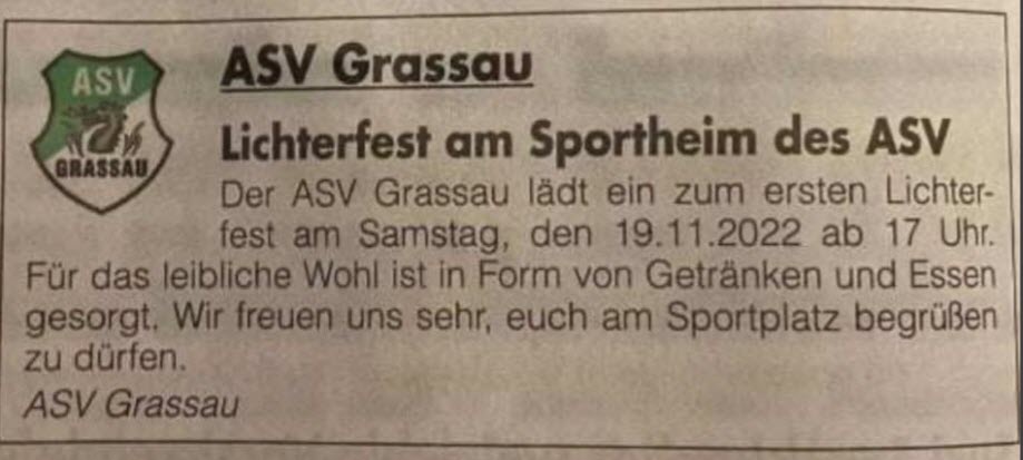 LIchterfest des ASV Grassau am Sportheim 19.11.2022